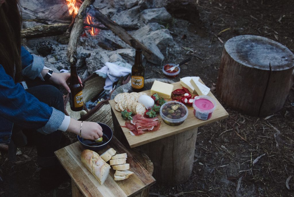 Have a romantic cheese platter to make a camping trip a little romantic