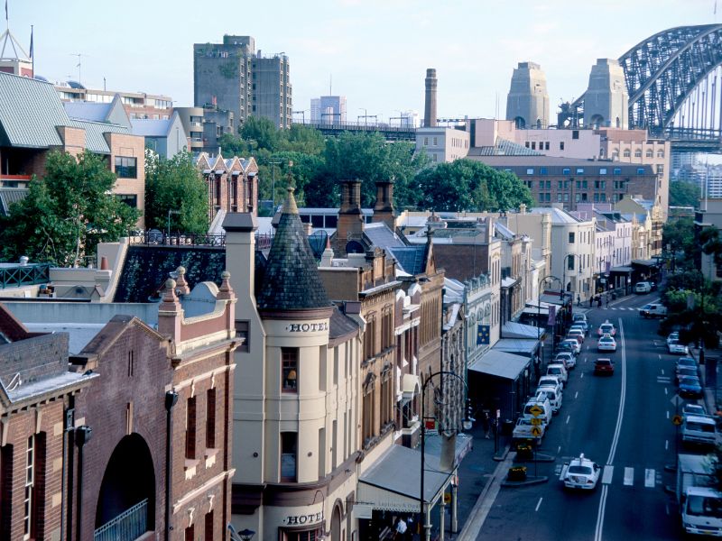 Sydney's historic neighbourhood, The Rocks, with its cobblestone streets