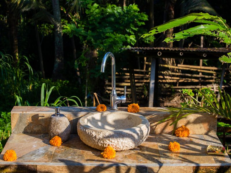a beautiful tap outside in a Bali villa