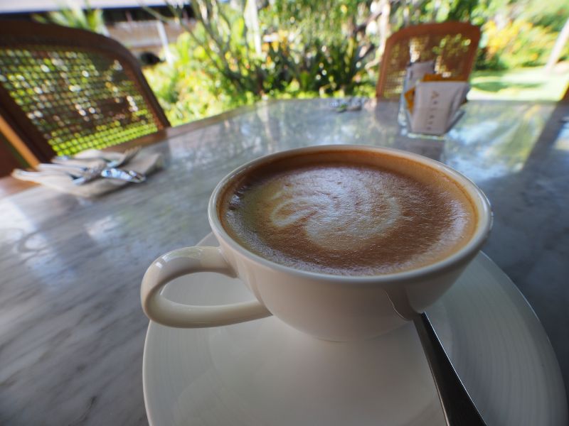 Cup of coffee in Bali cafe brewed with filter water