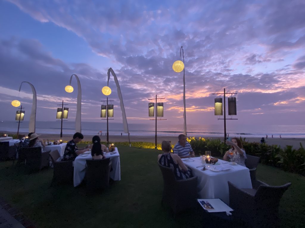 Purple sunset views from a restaurant in Bali