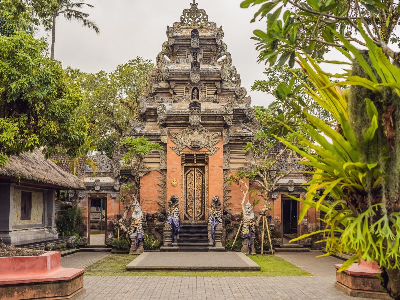 Gorgeous temple in Ubud Bali. Staying in the heart of Ubud town allows you to easily walk to stunning templates nearby.