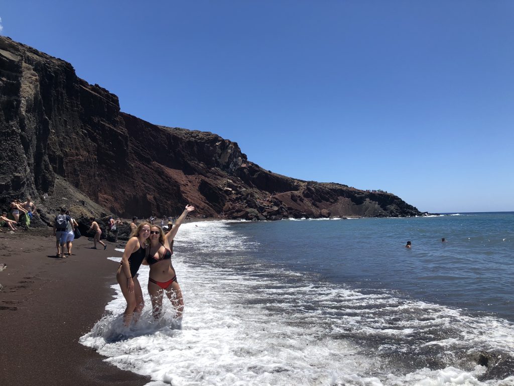 Insane red beach in Santorini is one of the best beaches to go snorkeliong
