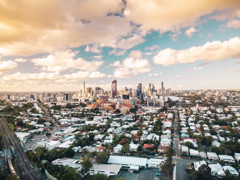 Views of Brisbane city skyline from a helicopter