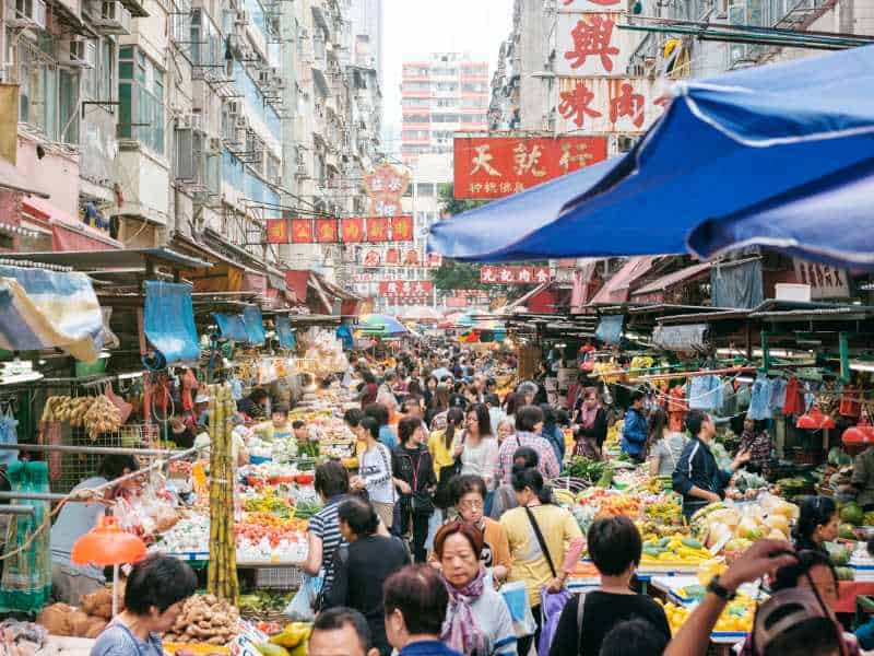 Hong Kong's bustling street markets are a stark contrast to Bali's laidback lifestyle