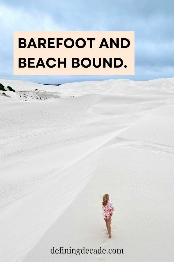 One of the best short beach captions for instagram is: Barefoot and beach-bound